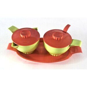 VTG Federal Tool Corp Sugar & Creamer Plastic Green Coral Pink Mid Century